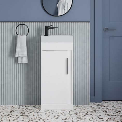 Signature Helsinki Floor Standing 1-Door Vanity Unit with Basin 410 Wide - White Gloss
