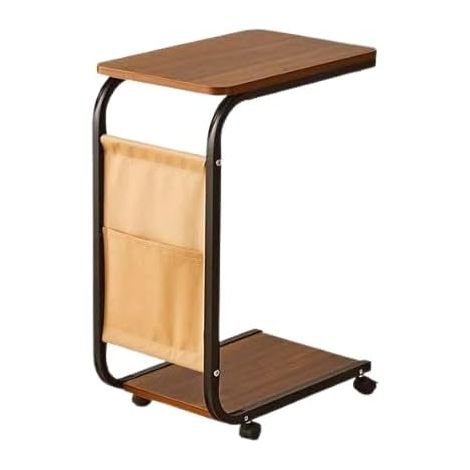 Table d'appoint avec roulettes, pochettes de rangement, table de chevet élégante, pieds réglables, design en U, facile à déplacer, table d'appoint pour canapé, mini table fine, table basse (pied noir (1/5)