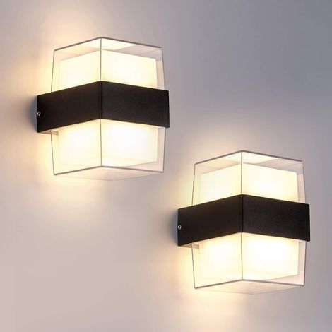 Confezione da 2 applique a LED da 12W per camere da letto e aree esterne, luce bianca calda 3000K, impermeabili IP65, vetro acrilico, 960 lm. Adatte per giardini, patii e pareti esterne. Dimensioni: 1 (1/5)