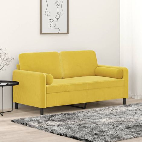 vidaXL Divano a 2 Posti con Cuscini Giallo 140 cm in Velluto (1/4)