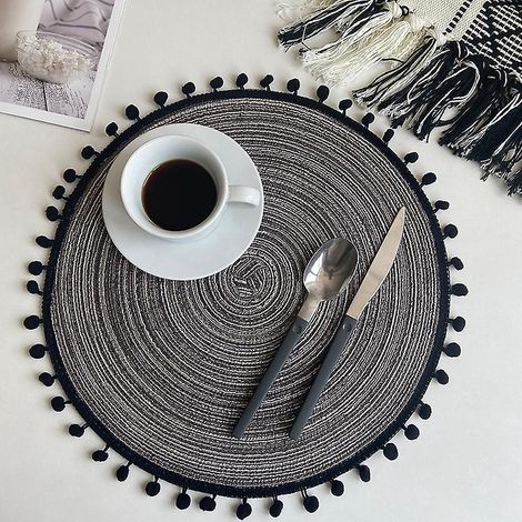sous-verres En Fil De Coton - Noir, Style Ins, Napperons Tisss Semi-artisanaux, Style Bohme, Pour Dcorer Les Tables De Bar Et De Restaurant (1/3)