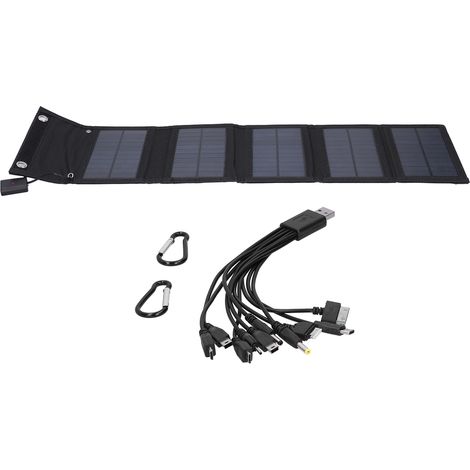 Panneau solaire pliable 15 W avec sac de transport et câble de données, idéal pour le camping et les voyages. (1/5)