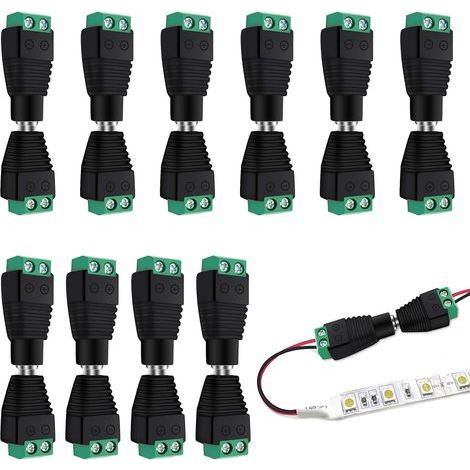 10 Paires Connecteur 12v DC Adaptateur, 5,5 mm x 2,1 mm mâle et Femelle, DC Alimentation Fiche Prise Adaptateur Vis Borne Connecteur, pour CCTV Caméra LED Bande (10 Femelle + 10 mâle) (1/5)