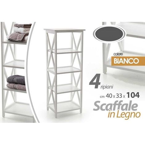 Kaela - Scaffale Mobile A 4 Ripiani Mensole In Legno Colore Bianco 40x33x104 Cm 788253 - (1/2)