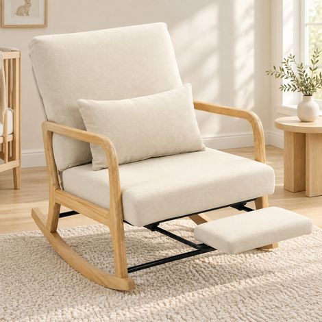 Sillón mecedora 70x89x97,5 cm de poliéster crema, reclinable para salón FloraGrace (1/5)