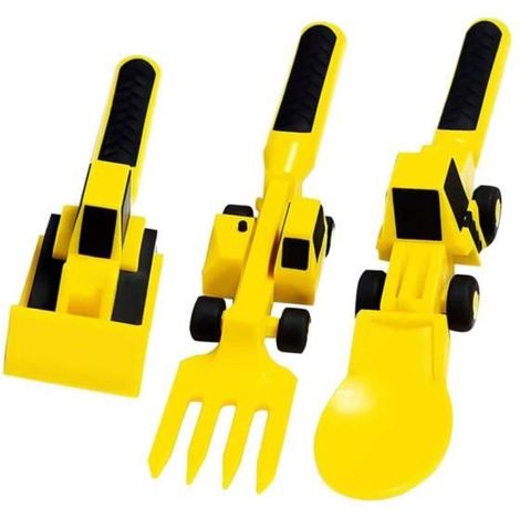 3 Couverts pour Enfant Bulldozer Pelleteuse Couteau et Fourchette Forme Chantier avec Motif Fourchette et Cuillère pour Les Jeunes