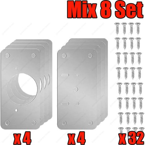 (Lot de 8) Kits de réparation de charnières pour meubles de cuisine : plaque de montage en acier inoxydable avec vis de fixation. (1/5)