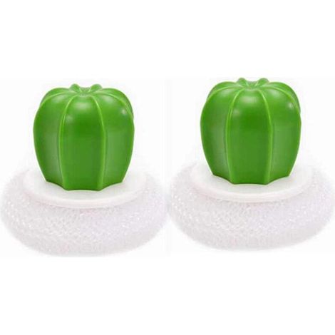 Juego de cepillos de cocina creativos con forma de cactus de Crezuo: Maceta de cactus, alambre, esponja, bola, cepillo para lavar platos, acero inoxidable, estropajo, cepillo de limpieza con mango de 