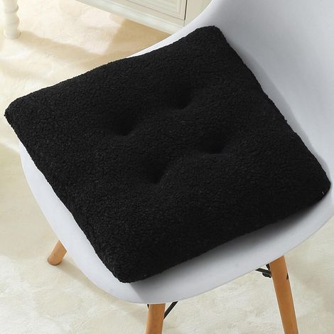 Set of 2 Chair Pads, Chunky Plush Chair Pads, Dark Colour Indoor Chair Cushions, Washable Chair Cushion, Outdoor Chair Covers (Black, 30cm) (1/5)
