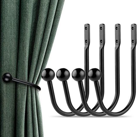 Embrasses de rideaux en métal en forme de U, lot de 2 crochets, pour rideaux muraux, rideaux de douche (noir) (1/3)