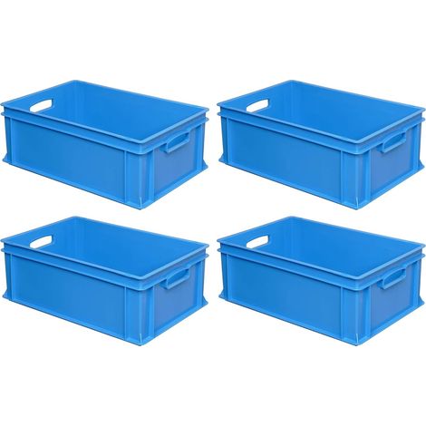 BRB 4x Eurobehälter mit 2 Durchfassgriffen, LxBxH 600x400x220 mm, 43 Liter, blau