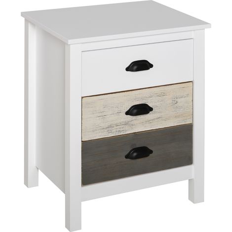 Comodino con 3 cassetti, comodino per camera da letto/soggiorno, 50x38x65 cm, bianco