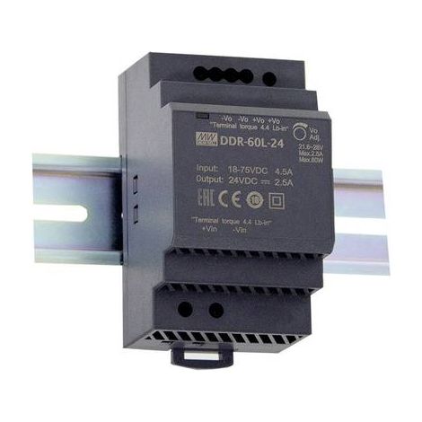 MEAN WELL DDR-60L-5 CONVERTISSEUR CC/CC POUR RAIL (DIN) 5 V/DC 12 A 60 W NBR. DE SORTIES:1 X CONTENU 1 PC(S)