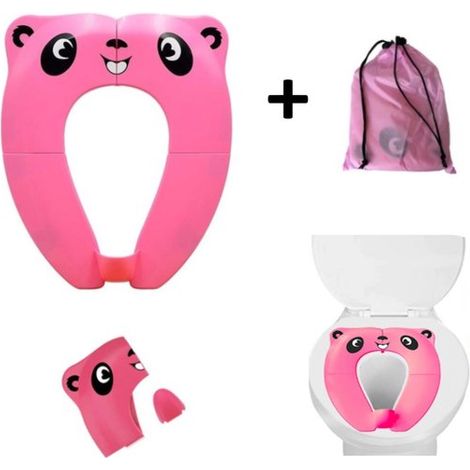 Réducteur WC Panda pour enfants - Siège d'apprentissage de la propreté pliable - Réducteur de toilette enfant - Siège WC enfant - Pot d'apprentissage - Rose (1/5)