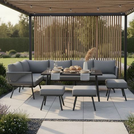 Mömax Dining-Loungeset Camilla Grau Outdoorstoff/Metall/Glas (1/5)