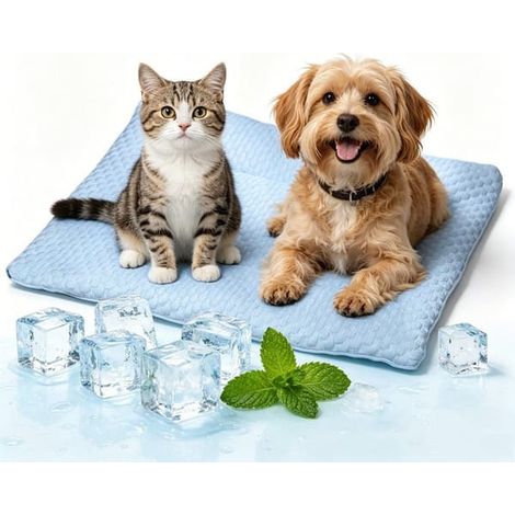 Tapis rafraîchissant pour chiens et chats - Couverture et coussin rafraîchissants pour animaux de compagnie - Idéal pour la maison, les voyages et la voiture - Bleu - 50 x 40 cm (1/5)