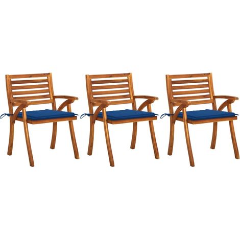 Sillas de comedor jardín con cojines 3 uds madera maciza acacia