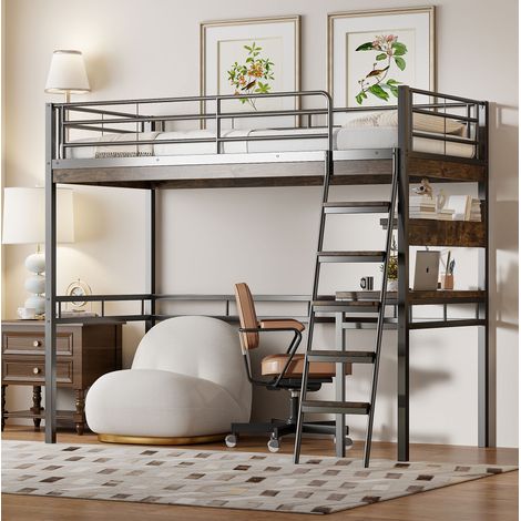 Letto a soppalco per bambini 90x200 cm in metallo nero, salvaspazio, senza materasso FloraGrace (1/5)