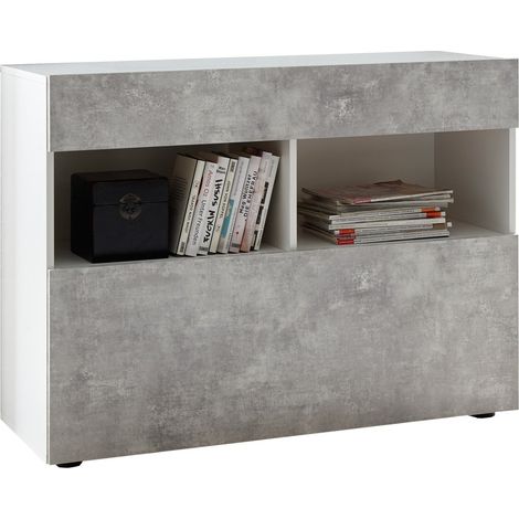 Credenza Mobile Soggiorno 1 Anta 2 Vani 111x42x82 cm TFT Akira Bianco e Cemento (1/5)