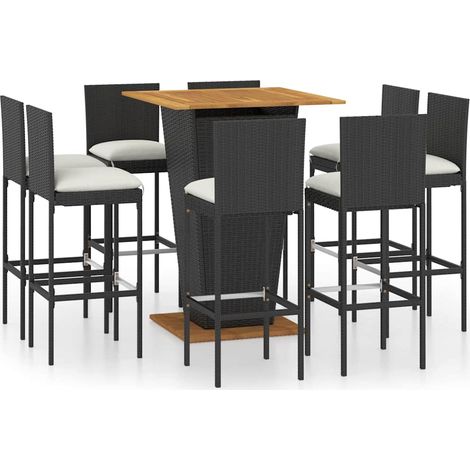 Maison Exclusive - Set da Bar da Giardino 9 pz con Cuscini in Polyrattan Nero (1/5)
