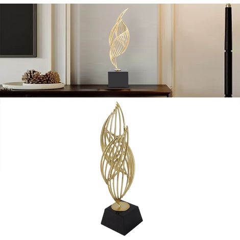 Moderne Luxus-Metallskulptur, dekoratives Herzstück, abstrakte Kunst aus Eisen für Wohnzimmer und Büro mit goldenem Sockel, schwarz (1/5)
