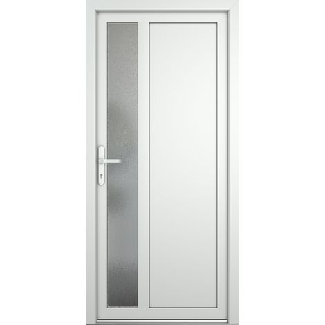 Porte de service PVC M04, blanc/blanc, largeur: 98cm, hauteur: 200cm, sens d'ouverture: tirant gauche (1/4)
