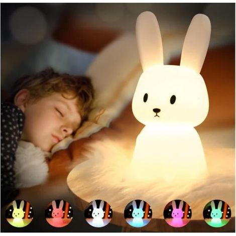 Veilleuse Lapin Tactile 7 Couleurs - SOLIDEE - USB Rechargeable - Pour Décoration Noël Chambre (1/4)