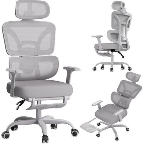Chaise de bureau - ECOFURNIX - Ergonomique - Maille respirante - Dossier réglable - Rotative 360° (1/5)