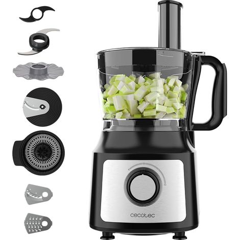 Robot Culinaire FoodProcessor Comino 1000 Max. 1000W, 2 Vitesses, Bol 2L, Presse-agrumes, 3 Disques de Coupe : pour Hacher, Trancher et Pétrir, Disque pour Crèmes, Acier Inoxydable (1/5)