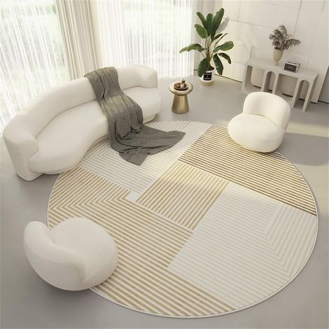 1 Tapis rond, Velours, Bordure cousue, Antidérapant, Lavable, Salon Chambre Bureau (Brun, 80cm) (1/5)
