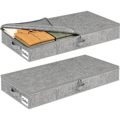 Set of 2 Underbed Storage Boxes with Lids, Durable Fabric Storage Bag, Foldable and Washable, 3 Reinforced Handles, Large Capacity for Clothes Blankets, 85 x 40 x 12 cm, Grey (1/5)