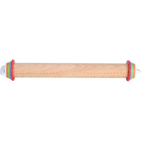 Rouleau À Pâtisserie - Bois De Hêtre Et PP - 43 Cm - Gradué Pour Épaisseur De Pâte - Cuisine Et Boulangerie - 1 Pièce (1/5)
