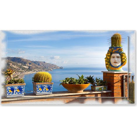 Lupia - Quadro moderno su Tela con Cornice stampata NEWEXT 75x135 cm, paesaggi localismi italiani, per casa soggiorno capezzale camera da letto hotel ufficio, CATANIA PANORAMA TAORMINA (1/4)
