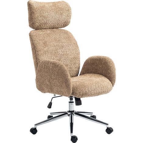 Fauteuil de bureau ergonomique brun, dossier inclinable, appui-tête réglable, siège ajustable en hauteur (1/5)