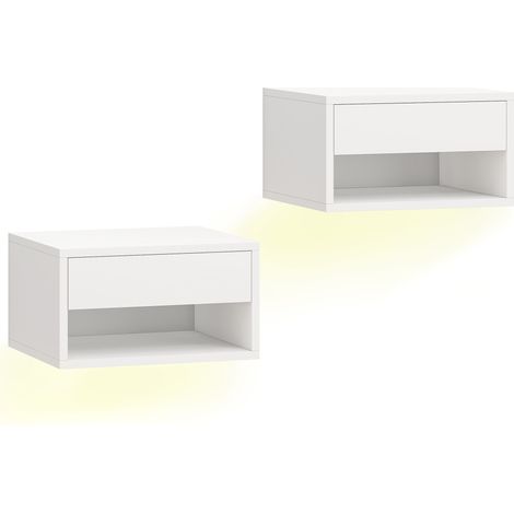 Set 2 Comodini Sospesi 37x32x21 cm con LED RGB Integrati e Regolabili con APP Cassetto e Ripiano Bianco (1/5)