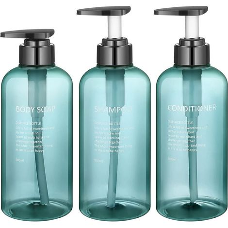 3 Pièces Flacon Pompe Vide, 500ML/16,9oz Flacon Pompe Rechargeable, Bouteille Shampoing Vide pour Gel Douche Conditionneur Lotion (Bleu)