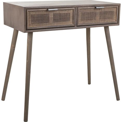 Recibidor de madera y rejilla de bambú con 2 Cajónes gris 80x42x79