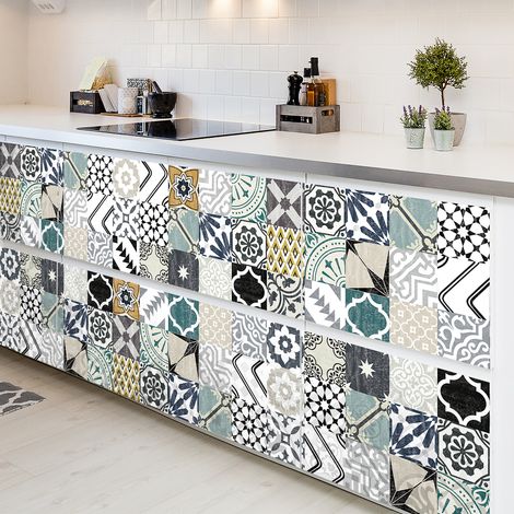 Stickers adhésif décoration Meuble - 60 STICKERS CARREAUX DE CIMENT MEUBLE AUTHENTIQUES JEHANA - 60stickers10x10cm (1/5)