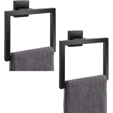 2-Piece Matte Black Square Towel Rack, Modern Bathroom Towel Holder, Wall-Mounted SUS304 Stainless Steel Towel Rack (1/4)