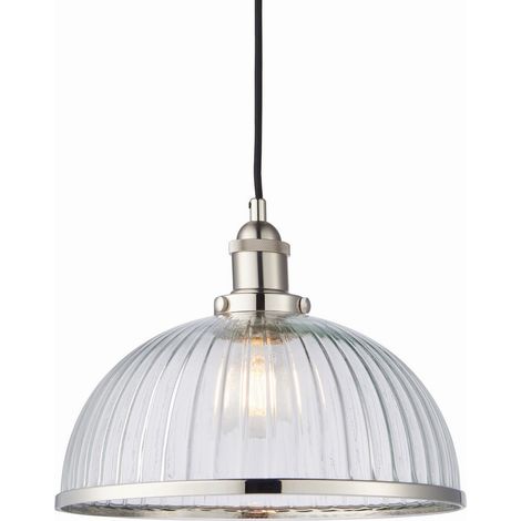 Endon Hansen - Lampadario 1 luce nichel brillante, vetro rigato, attacco E27 (1/5)