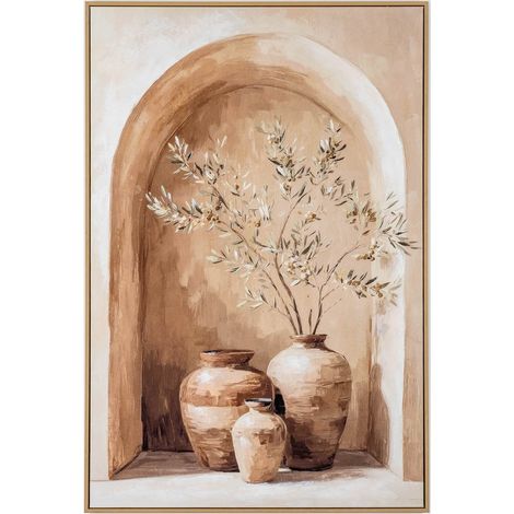 Assisi Hand-Painted Canvas Wall Art in Wooden Frame - L3 x W82 x H122 cm - Beige