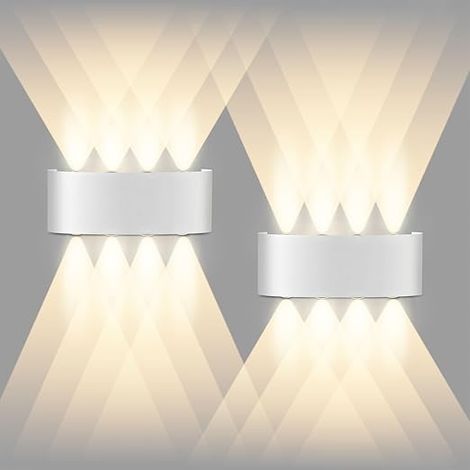 2pcs Pack LED wall light blanc 8W, intérieur et extérieur mural, ip65 lumière blanche chaude 3000k lampe murale, moderne carré aluminium haut et bas lumineux, approprié pour la chambre à coucher, salo (1/4)