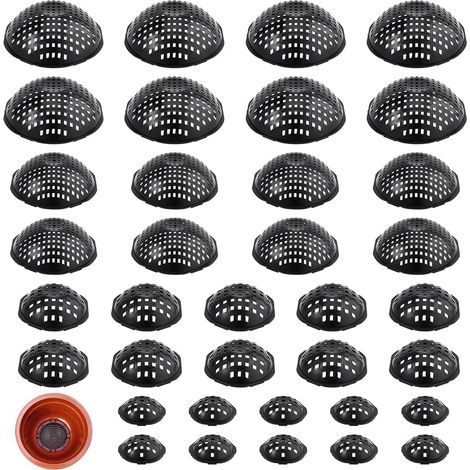 36 Pcs Inserts Drainage Pots 4 Styles Noir Forme Fleur Tampons Grille Demi Ronde Design Plastique Doublures Grille Drainage pour Pots Plantes Intérieur Extérieur et Jardinage Conteneurs (1/5)