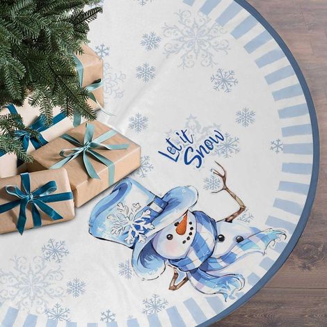 Jupe de sapin de Noël 120 cm, décorations bonhomme de neige bleu Jupe de sapin bleu clair à flocons de neige, décorations de Noël (1/5)