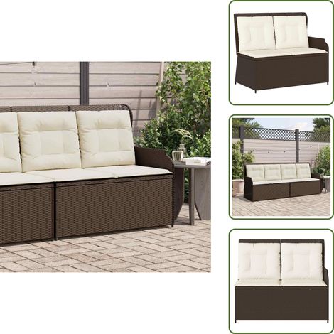 The Living Store Gartenbank Verstellbar mit Kissen Braun Poly Rattan - Relaxbank