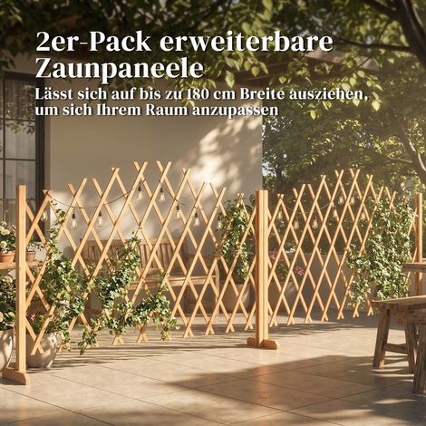 Barrière de sécurité extensible 2 panneaux, séparateur autoportant à ciseaux avec socles stables, 180x30x103 cm, couleur marron