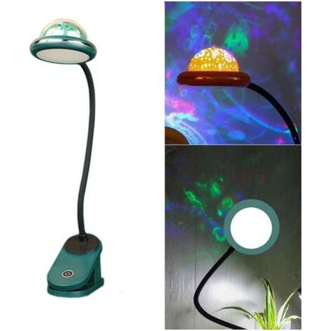 Lampe à pince pour enfants, lampe de lecture à pince LED rechargeable par USB avec projection d'étoiles, lampe de chevet à col de cygne, intensité tactile à 360 °, veilleuse à pince étoile (vert) (1/5)