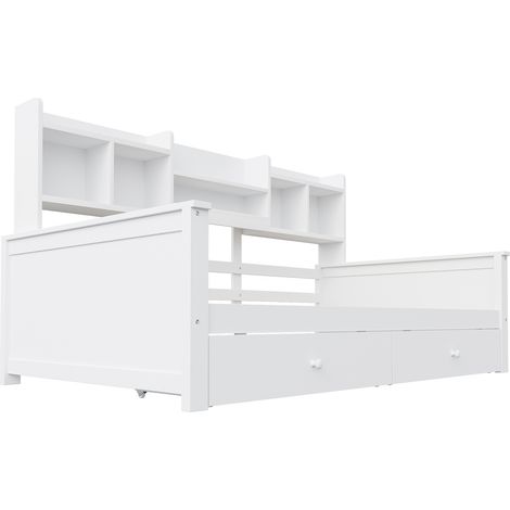 Letto singolo 90 x 200 cm con cassetti e vani portaoggetti, bianco, MODENUIT (1/5)