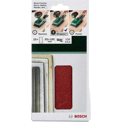 Accessories 2609256A83 Feuilles abrasives pour Ponceuses vibrantes 93 x 185 Nombre de trous 8 Grain 120 Lot de 10 feuilles (1/4)