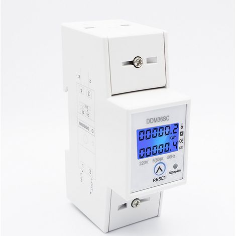 （5-80A）Compteur Electrique Consommation,Wattmetre Rétroéclairage LCD Numérique Compteur D'énergie Monophasé Wattmètre Montage Sur Rail Moniteurs De Puissance
